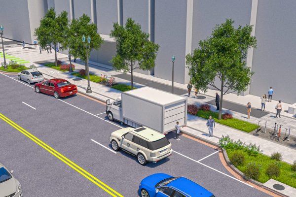 Illustration of the added loading and ridshare zone on the westbound edge of the 1700 block.